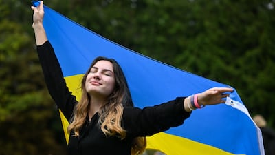 A woman during Ukrainian Independence Day celebrations in Exeter, south-west England. Getty Images