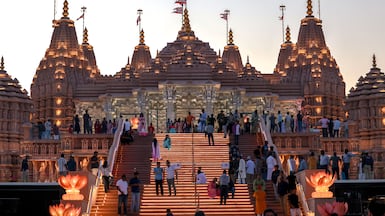 The Baps Hindu temple in Abu Dhabi is set to welcome hundreds of thousands of visitors and worshippers for Diwali celebrations next week. Victor Besa / The National