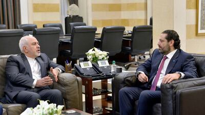 Lebanese Prime Minister Saad Hariri (R) meets Iranian Foreign Minister Mohammad Javad Zarif in Beirut, Lebanon, 11 February 2019. EPA