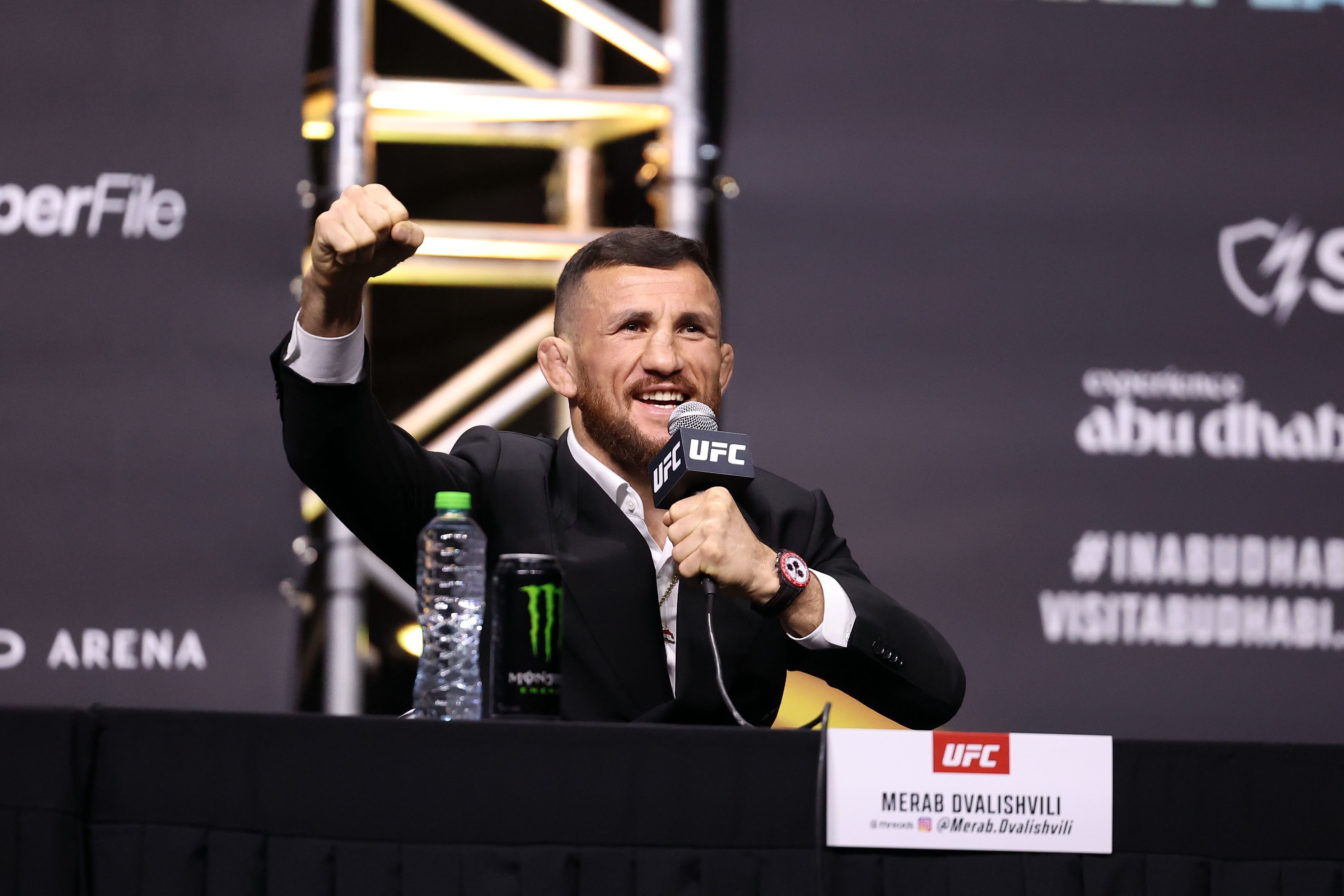 Merab Dvalishvili at the Etihad Arena in Abu Dhabi