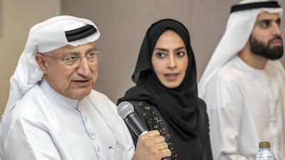Dr Abdul Al Madani speaks at a preview event on Wednesday to Dubai International Humanitarian Aid and Development Week in March. Antonie Robertson / The National