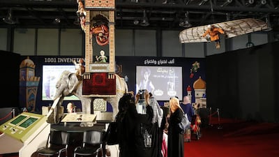 Visitors look at the medieval inventor Al Jazari’s water-powered Elephant Clock. The clock is on show at the 1001 Inventions exhibition at Sharjah Expo Centre. Photos Antonie Robertson / The National