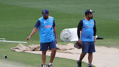Rohit Sharma inspects the pitch during a practice session at the Melbourne Cricket Ground. AFP