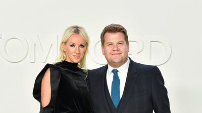 Julia Carey and James Corden attend the Tom Ford show during New York Fashion Week on February 7, 2020, in Los Angeles. AFP
