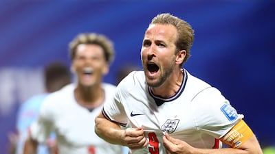 England's Harry Kane celebrates scoring their first goal. Reuters