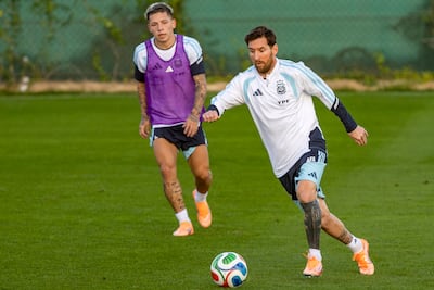 Lionel Messi during training with the Argentinian team. EPA