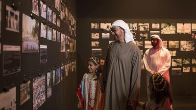 Sheikh Mohammed bin Zayed visits an exhibtion on the opening day of the festival. Ryan Carter / Crown Prince Court - Abu Dhabi