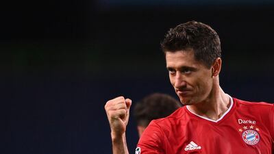 Robert Lewandowski celebrates after scoring. AP
