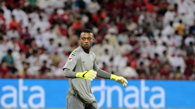 Al Ahli keeper Ahmed Dida shown during an Arabian Gulf League match against Dibba last weekend. Jeffrey E Biteng / The National / October 31, 2015
