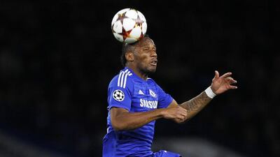 Chelsea’s Didier Drogba wins an uncontested ball in the air during his team’s victory on Tuesday night in London. Ian Kington / AFP