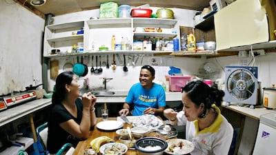 Many of the residents get together to eat.