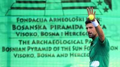 Serbia's Novak Djokovic prepares to serve. AP Photo