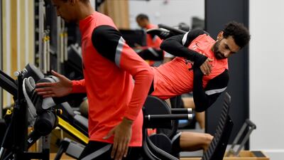 Liverpool star Mohamed Salah during a training session after testing negative for Covid-19 ahead of the Champions League Group D stage match against Atalanta. Getty