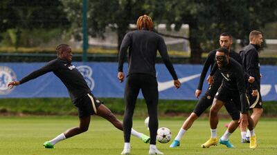 Chelsea's Denis Zakaria and Pierre-Emerick Aubameyang during training. Reuters