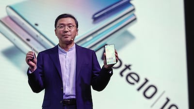 Chung Lyong Lee, President Samsung Gulf Electronics, introduces the Samsung Galaxy Note 10 in Dubai.