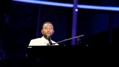John Legend dedicates his performance to wife Chrissy Teigen, who recently had a miscarriage. Reuters