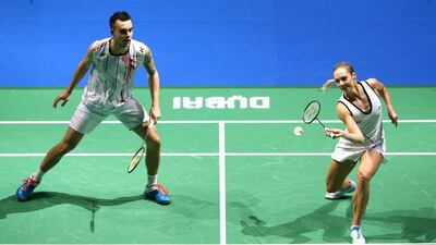 Chris and Gabrielle Adcock in action against Praveen Jordan and Debby Susanto. Getty Images for Falcon