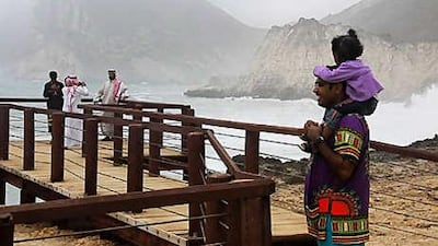A mist descends on Mughsail Beach, one of Salalah's most popular. Its biggest attraction is a blowhole which throws water nearly nine metres into the air.
