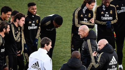 Real Madrid players at the public training session. AFP