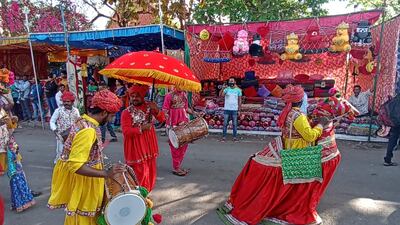 Drummers perform during the procession. Photo: Divyesh Mahati