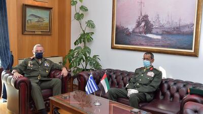 Lt Gen Hamad Al Rumaithi, Chief of Staff of the Armed Forces, with Gen Konstantinos Floros, chief of the Hellenic National Defence General Staff.