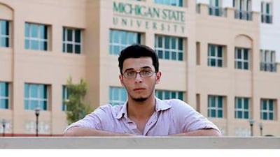 Student Bashar Abdo, outside Michigan State University in Dubai.