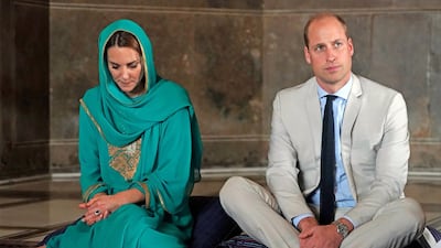Britain's Prince William, Duke of Cambridge (R) and Catherine, Duchess of Cambridge visit Badshahi Mosque in Lahore, Pakistan, 17 October 2019. The royal couple is on an official five-day visit to Pakistan. EPA