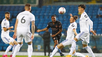 Raheem Sterling takes a shot at goal during the Premier League match between Leeds United and Manchester City at Elland Road. Reuters