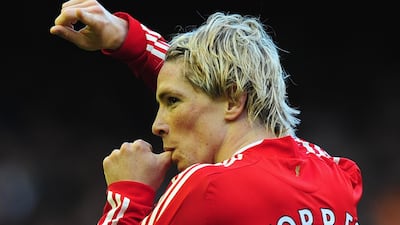 Fernando Torres and his lovely blond locks at Liverpool. Getty