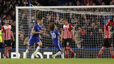 Chelsea captain Gary Cahill celebrates after scoring his team’s second goal. John Sibley / Reuters