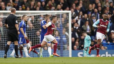 Manuel Lanzini celebrates after scoring the first goal for West Ham. Action Images via Reuters / John Sibley