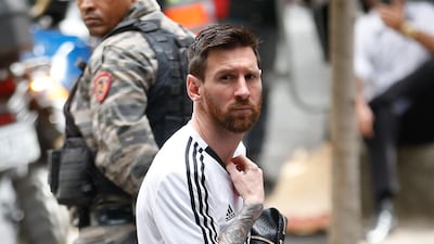 Lionel Messi arrives at his hotel after a training session with the team, in Belo Horizonte, Brazil. EPA