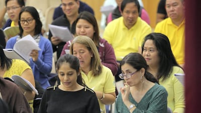 A choir of 120 people from different nationalities has been put together following auditions and will be performing at Pope Francis's Mass in Abu Dhabi on Tuesday. Courtesy Avosa