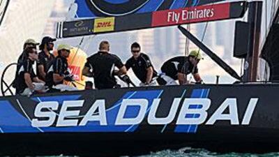 Yousef Latej, third left, and his Sea Dubai crew during the RC44 Gold Cup near Dubai International Marine Club.