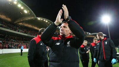 Liverpool manager Brendan Rodgers applaus supporters after his team's pre-season friendly against A-League club Adelaide United in Australia on Monday. Jason O'Brien / Action Images / Reuters / July 20, 2015