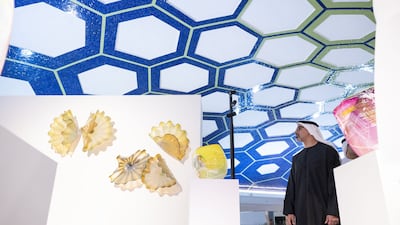 Khaled bin Mohamed bin Zayed visits NOMAD Abu Dhabi art and design fair. Photo: WAM
