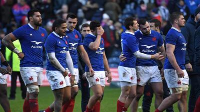 France's players react following their Six Nations defeat to Scotland at Murrayfield. AFP