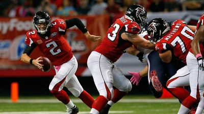 Atlanta Falcons quarterback Matt Ryan, left, has been the catalyst in three come-from-behind victories this season. Kevin C Cox / AFP