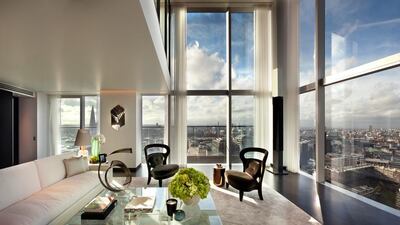 The Heron south penthouse with double height ceilings in the living room. Courtesy Ronson Capital Partners