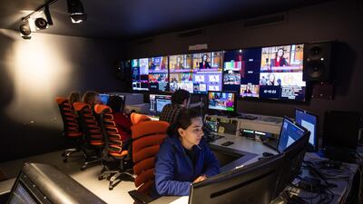 People take part in a live broadcast at Woman TV in Istanbul, Turkey. EPA