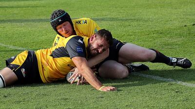 Dubai Hurricanes in action during the Memorial match at The Sevens Rugby club in Dubai. Satish Kumar for the National