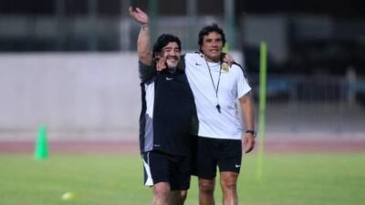 Diego Maradona arrives at his new home Al Wasl FC.