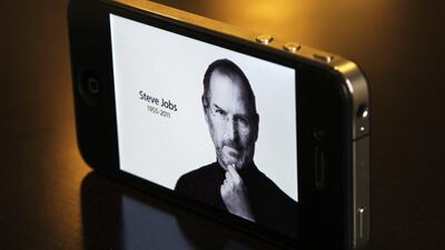 The main Apple Inc website featuring Apple co-founder Steve Jobs is seen on an iphone in this photo illustration taken in Central Sydney October 6, 2011. Apple Inc co-founder and former CEO Jobs, counted among the greatest American CEOs of his generation,???