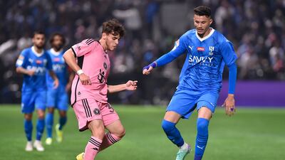 Abdullah Al Hamdan of Al Hilal, right, in action against Noah Allen of Inter Miami. EPA