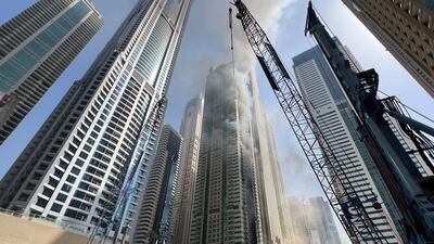 A fire at Tiger building in Dubai Marina. Photo: The National