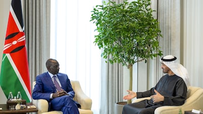 President Sheikh Mohamed with Dr William Ruto, President of Kenya. Omar Al Askar / UAE Presidential Court