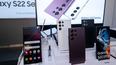The Samsung Galaxy S22 Ultra 5G is the first non-Note device to have a built-in S Pen. Ryan Lim / The National