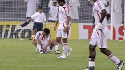 The UAE senior squad are dejected after losing to North Korea in a World Cup 2010 qualifier.