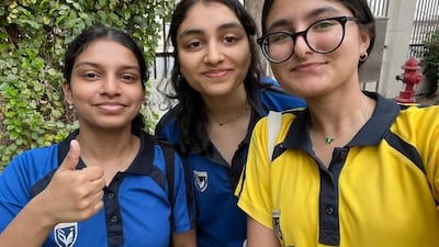From left, Swana Athithi, Ishvani Shetty and Laiba Adnaan, founders of the Flora and Fauna Footprint at Gems Modern Academy. Photo: Gems