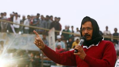 Arvind kejriwal, leader of the Aam Aadmi Party, campaigns for the February 7 Delhi legislature elections rally on February 3, 2015. Anindito Mukherjee / Reuters